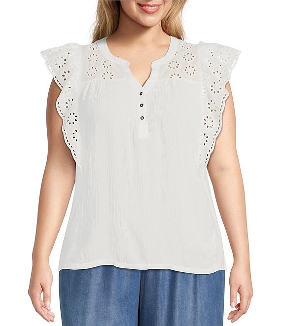 Nurture by Westbound Plus Size Ruffled Cap Sleeve V-Neck Top | Dillard's