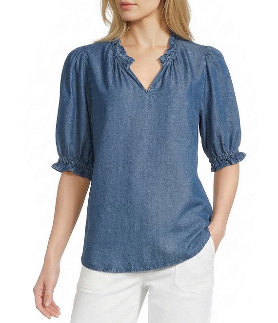 Nurture Elbow Sleeve Notch Neck Top