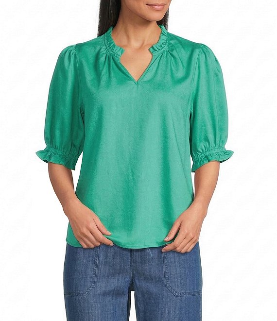 Nurture Elbow Sleeve Notch Neck Top