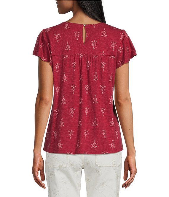 Nurture Embroidered Short Flutter Sleeve Crew Neck Americana Knit
