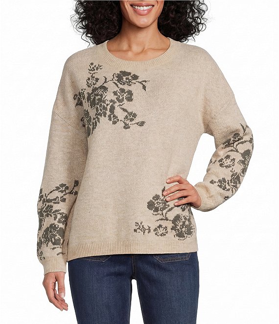 Nurture Long Sleeve Floral Patterned Crew Neck Sweater