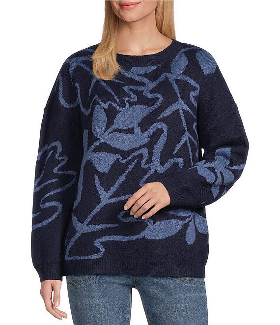 Nurture Long Sleeve Leaf Patterned Crew Neck Sweater