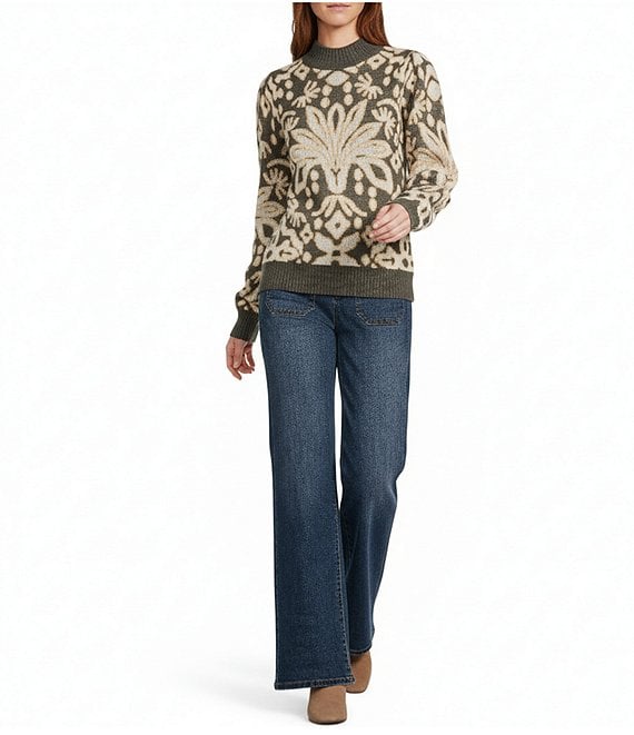 Nurture Nurture Patterned Mock Neck Long Sleeve Sweater, Sage Ikat - Image 3