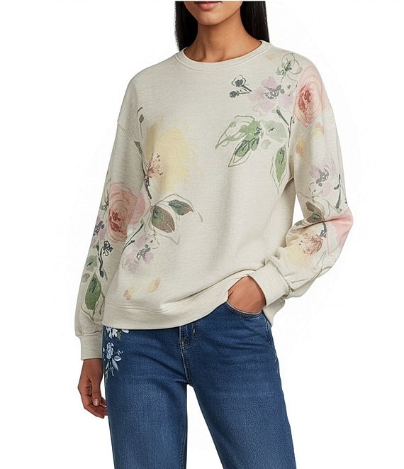 Nurture Petite Floral Print Long Sleeve Crew Neck Knit Pullover