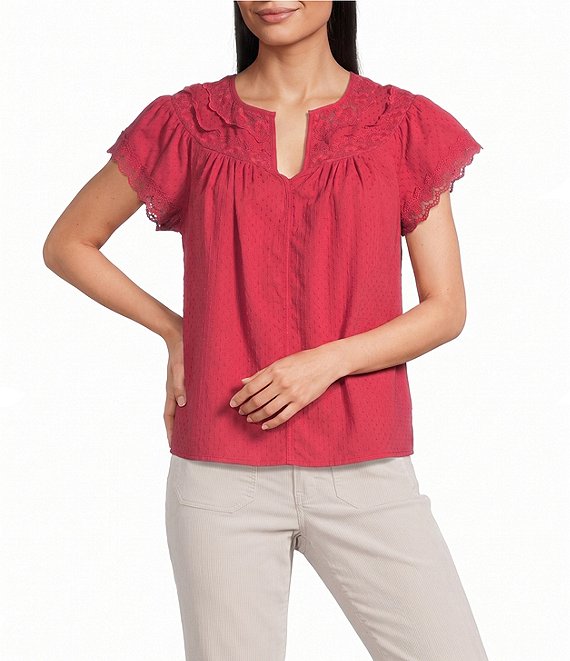 Nurture Petite Size Flutter Sleeve V-Neck Top