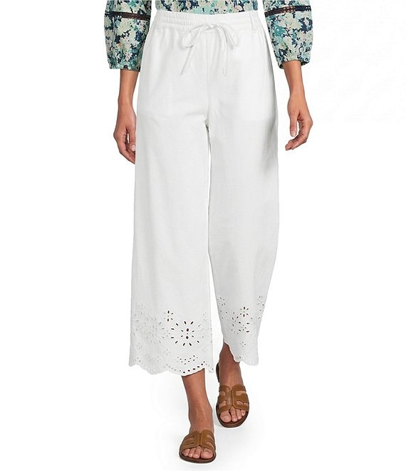 Nurture Petite Size High Rise Embroidered Pull-On Wide Leg Crop Pants