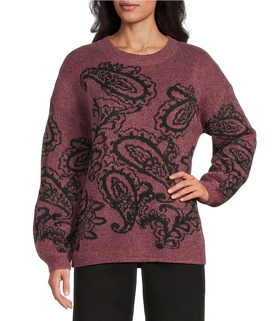 Nurture Petite Size Paisley Pattern Long Sleeve Crew Neck Sweater