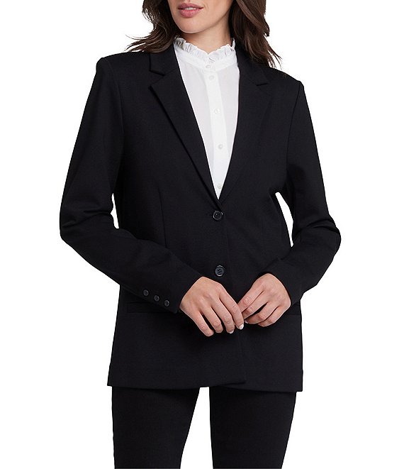 NYDJ Classic Ponte Knit Lapel Collar Long Sleeve Blazer, Black - Image 1