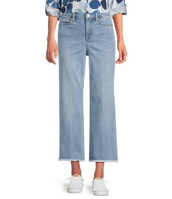 NYDJ Coco Stretch Denim Wide Leg Frayed Hem Cropped Jeans