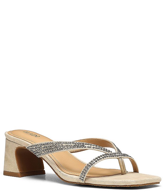 NYDJ Glam Metallic Suede Crystal Embellished Thong Sandals | Dillard's