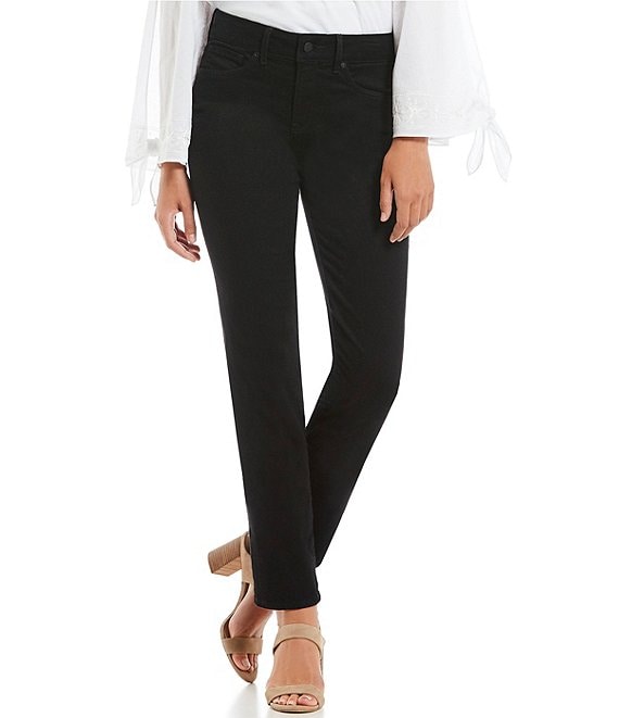 Nydj Womens Jeans Marilyn Straight Leg Solid Black Size 4 Short Lift Tuck 