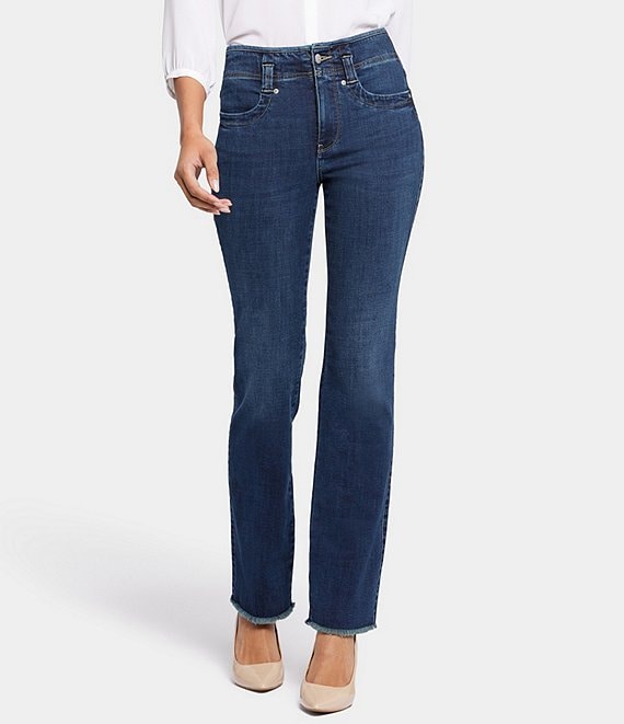 NYDJ Marilyn Stretch Denim Frayed Hem Straight Slim-Leg Jeans | Dillard's