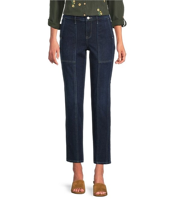 NYDJ Petite Size Margot Girlfriend Denim Front Seam Jeans, Midnight Breeze - Image 1