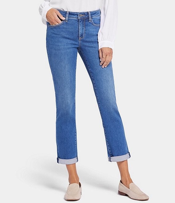 NYDJ Petite Size Sheri Slim Straight Leg Cuffed Ankle Jeans | Dillard's