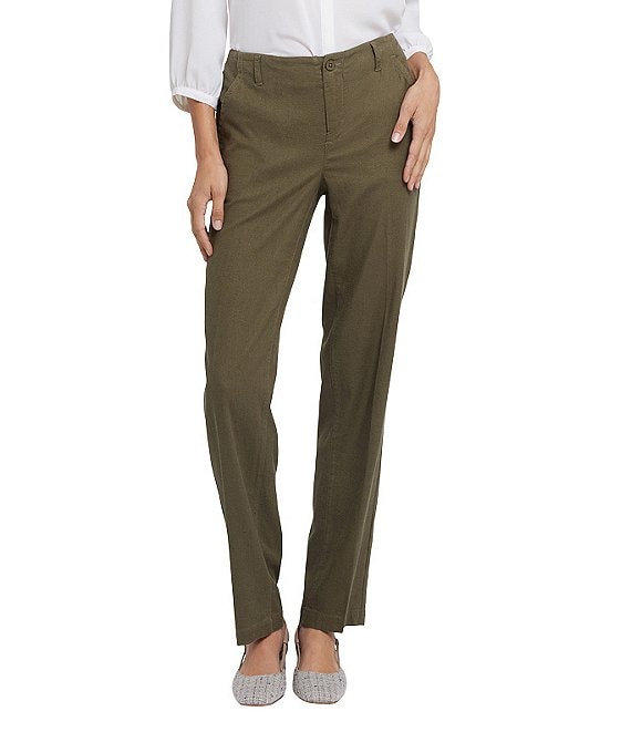 NYDJ Petite Size Solid Marilyn Stretch Linen Blend Straight