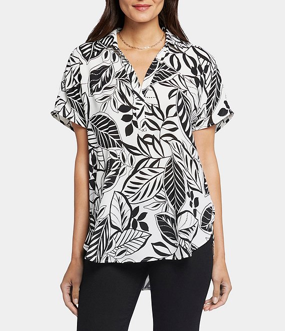 NYDJ Short Sleeve V-Neck Collared Becky Blouse | Dillard's