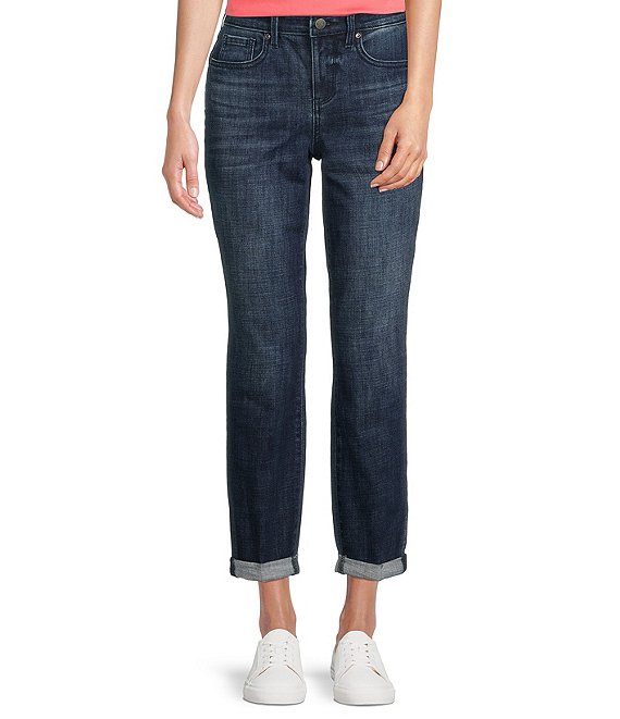 NYDJ Slim Five Pocket Mid Rise Rolled Hem Girlfriend Jeans