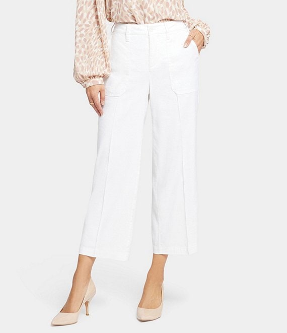 NYDJ Stretch Linen Blend High Rise Wide Leg Cargo Capri
