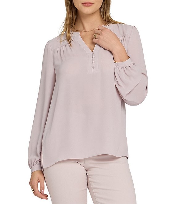 NYDJ Trinity Split V-Neck Long Sleeve Blouse