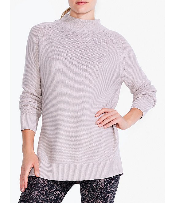 NZ ACTIVE by NIC+ZOE Cool Down Mock Neck Long Sleeve Side Slit Sweater