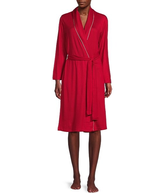 Color:Brocade Red - Image 1 - Oasis Lightweight Brushed Sweater Knit Long Sleeve Robe