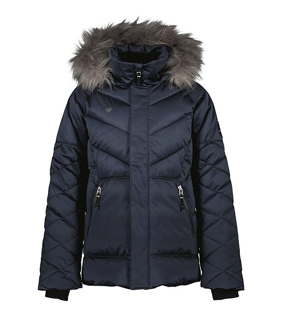 Color:Black - Image 1 - Big Girls 8-16 Long Sleeve Fuzzy Fleece-Lined Hooded Meghan Ski Jacket