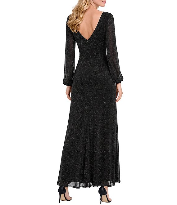 sheer metallic knit dress Oleg Cassini Maxi Karen millen