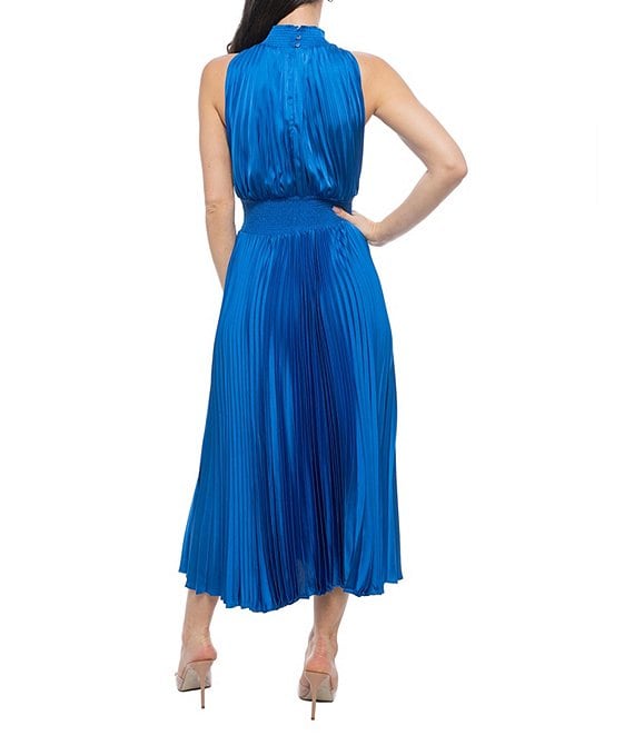 Oleg Cassini Sleeveless Pleated Halter Midi Dress, Womens, 8, Royal