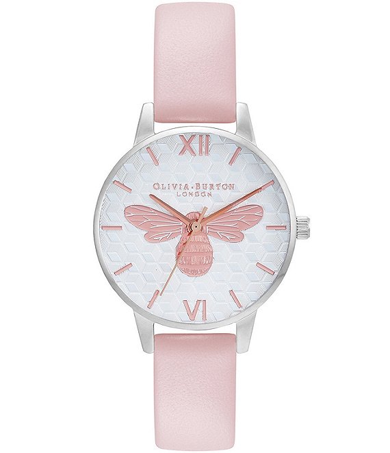 Color:Dusty Pink - Image 1 - Honey Bee Quartz Analog Dusty Pink Leather Strap Watch