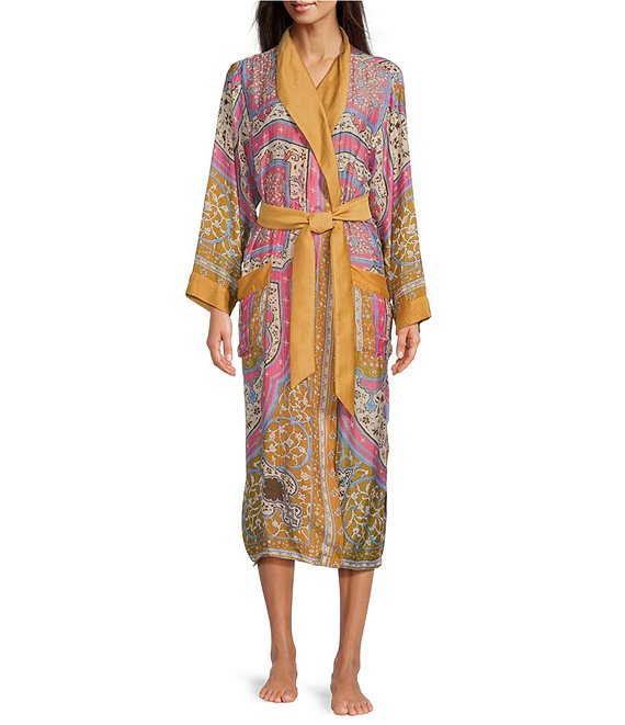 One Hundred Stars Woven Boho Print Long Sleeve Wrap Robe | Dillard's