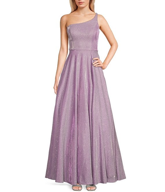 City Vibe One Shoulder Glitter Ball Gown Dillard s