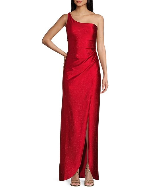 One Shoulder Pleated Side Long Dress | Dillard's
