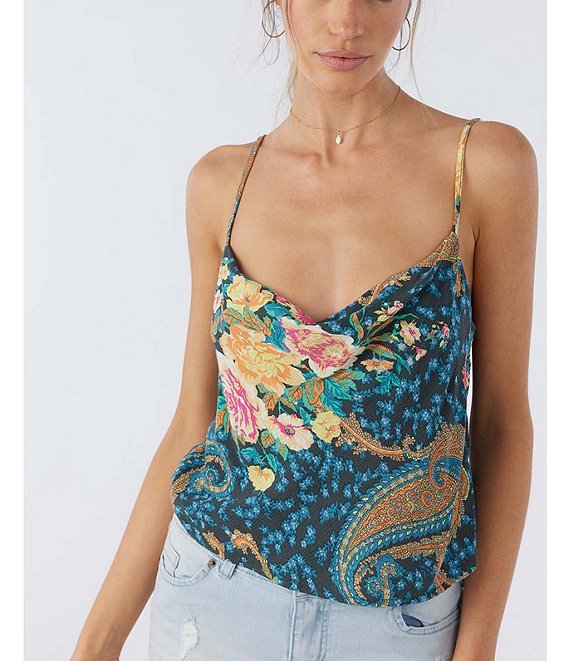 Color:Slate - Image 1 - Judy Floral Print Cowl Neck Tank Top