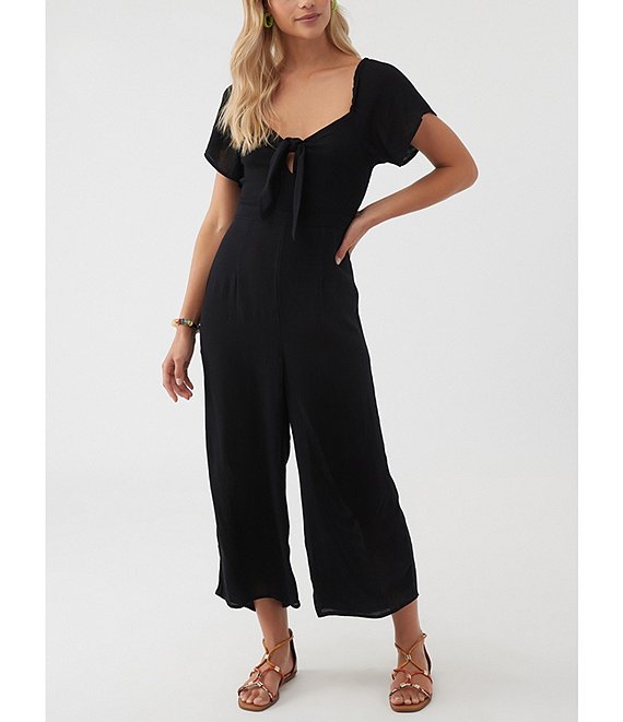 O'Neill Kesia Short Sleeve Front Tie Cut-Out Wide Leg Jumpsuit