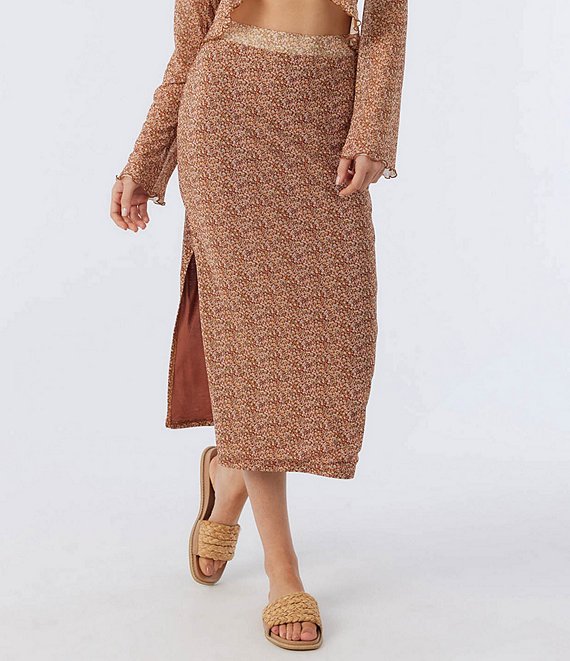 O'Neill Kyan Coordinating High Rise Printed Side Slit Midi Skirt