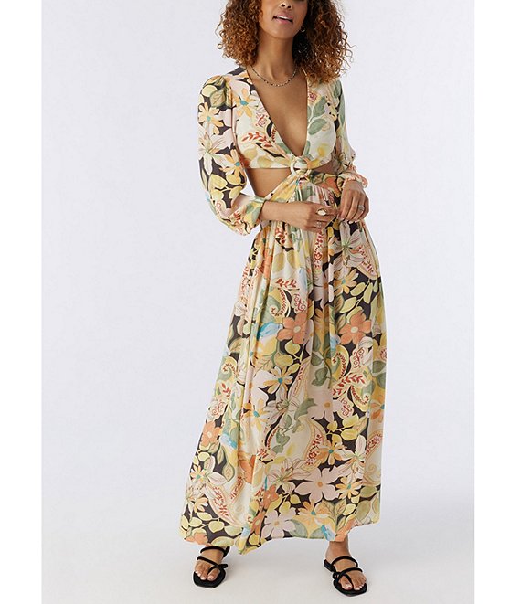 O'Neill Manali Floral Print V-Neck Side-Cut-Out Maxi Dress | Dillard's