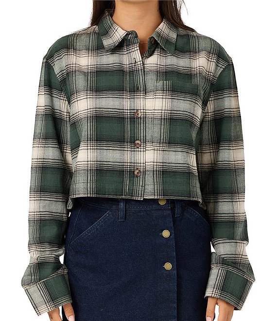O'Neill Pippa Brushed Herringbone Flannel Long Sleeve Cropped Shirt