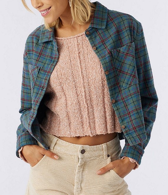 Women's Plaid Cropped Flannel Shirt