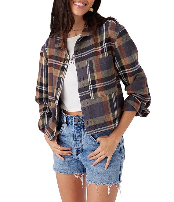 O'Neill Roy Long Sleeve Plaid Cropped Brushed Flannel Shirt | Dillard's