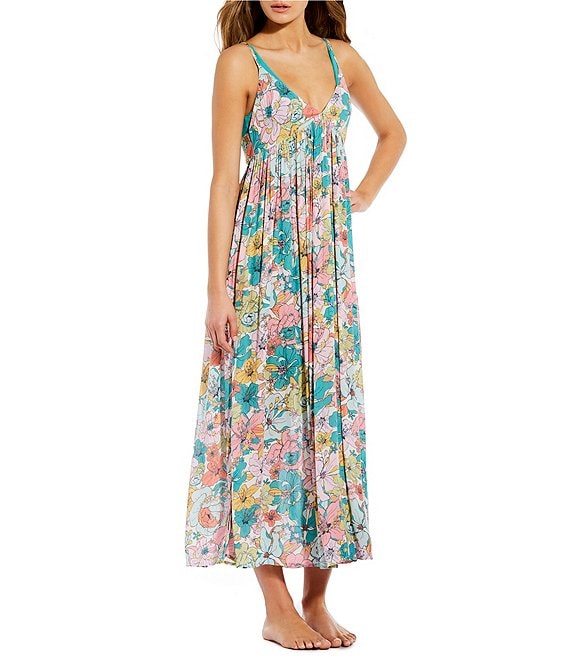 O'Neill Saltwater Essentials Floral Print Mel Maxi Swim Cover-Up Dress ...