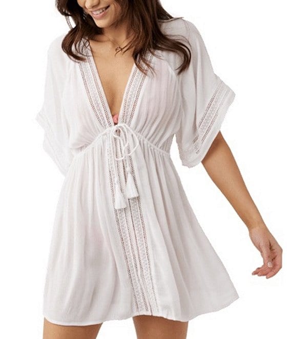 Color:White - Image 1 - Wilder Short Sleeve Cover-Up Dress