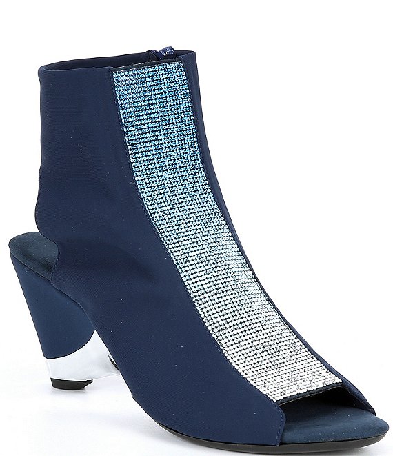 Color:Navy - Image 1 - Gabriella Ombre Stone Detailed Peep Toe Ankle Shoes
