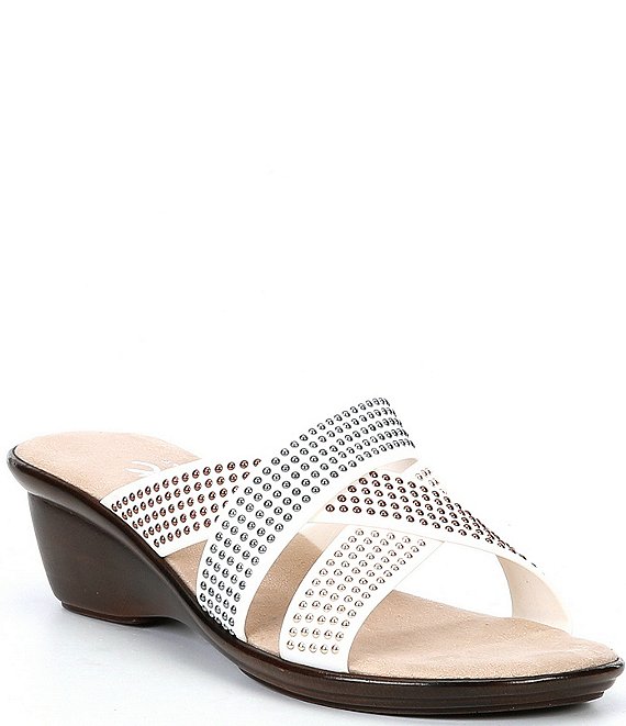 Color:White - Image 1 - Prelude Rhinestone Embellished Wedge Sandals