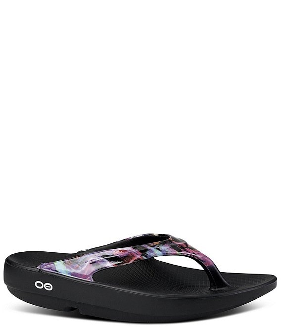 Color:Neon Rose - Image 1 - Oolala Limited Print Water-Resistant Thong Sandals