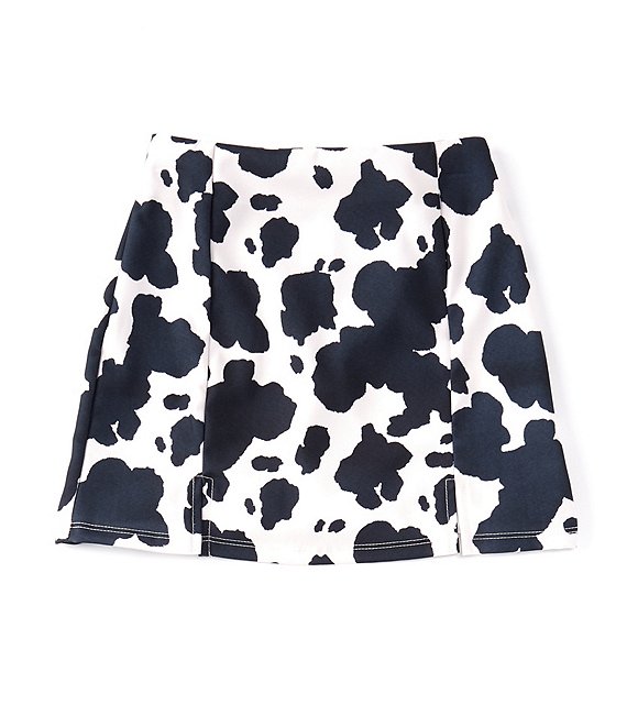 Color:Cream Black - Image 1 - Big Girls 7-16 Cow Print Notch Skirt