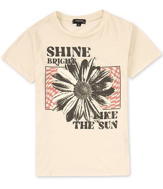 Color:Artic Wolf - Image 1 - Big Girls 7-16 Short Sleeve Shine Bright Daisy Graphic T-Shirt