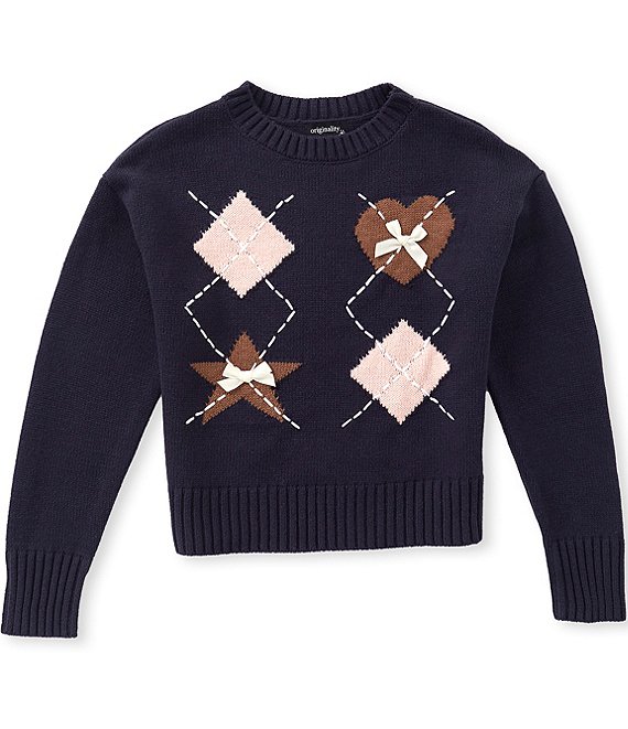 Originality Big Girls Long Sleeve Argyle Sweater