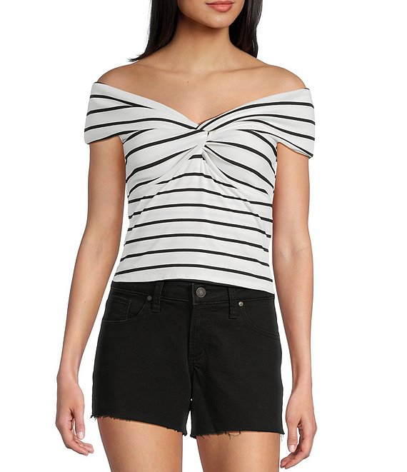 Originality Off-The-Shoulder Striped Twist Front Top