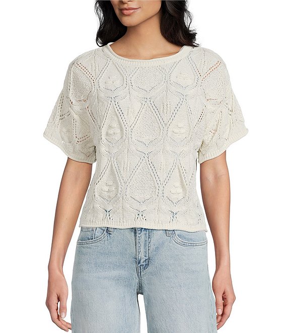 Originality Short Sleeve Cropped Oversized Knit Top | Dillard's