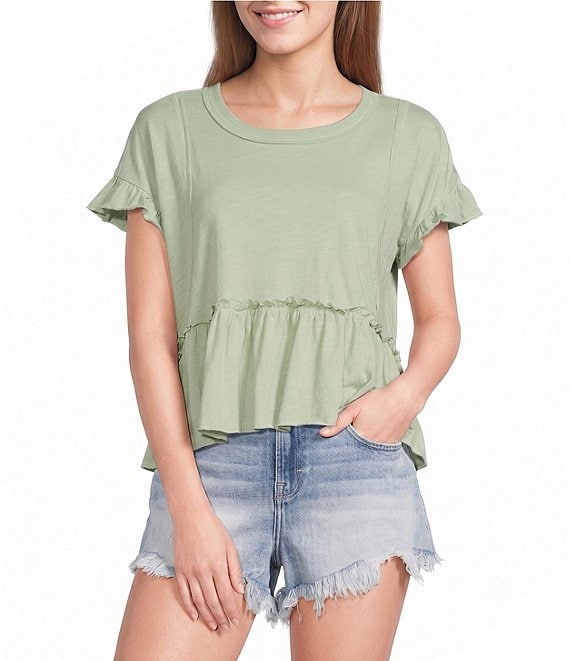 Originality Short Sleeve Double Ruffle Tee
